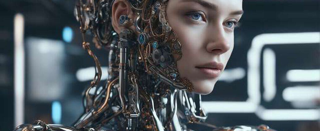 Gynoid Human And Machine Robot Portrait In Video Editing Studio Perfect Composition Doing Video Edit (2)
