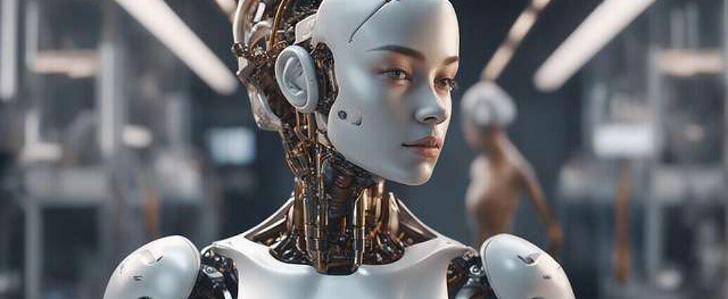 Gynoid Human And Machine Robot Portrait In Video Editing Studio Perfect Composition Doing Video Edit (7)