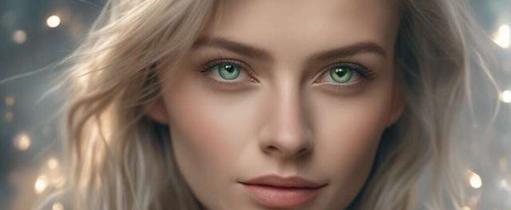 Realistic Close Up From Waist To Model Portrait Of German Woman With Green Gray Eyes And Gray N4k A