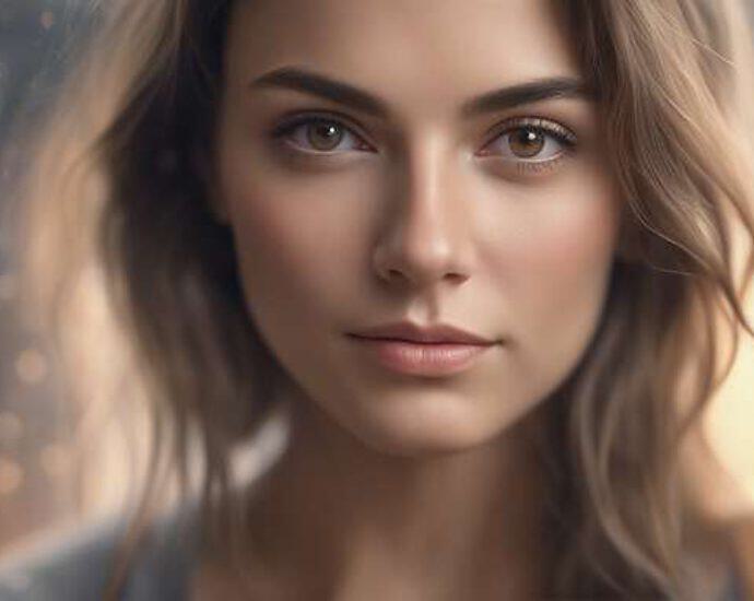 Realistic Closeup From The Waist Up Model Portrait Of Caucasian Woman With Brown Eyes And Grey N4k (10)