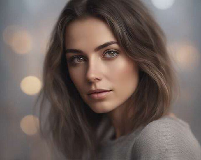 Realistic Closeup From The Waist Up Model Portrait Of Caucasian Woman With Brown Eyes And Grey N4k (14)