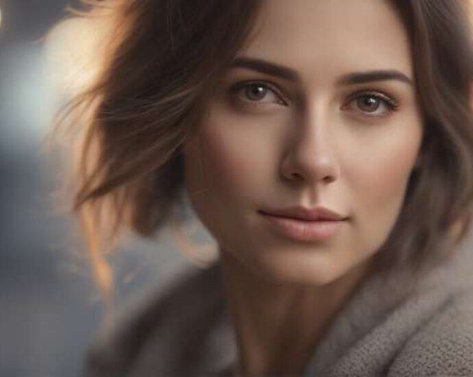 Realistic Closeup From The Waist Up Model Portrait Of Caucasian Woman With Brown Eyes And Grey N4k (16)