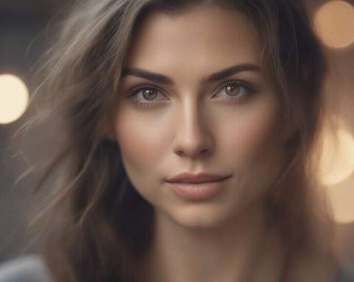 Realistic Closeup From The Waist Up Model Portrait Of Caucasian Woman With Brown Eyes And Grey N4k (22)