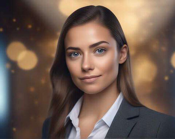 8k Linkedin Professional Photo Of A Young Woman In A Suit With Studio Lighting Bokeh Corporate Por (7)