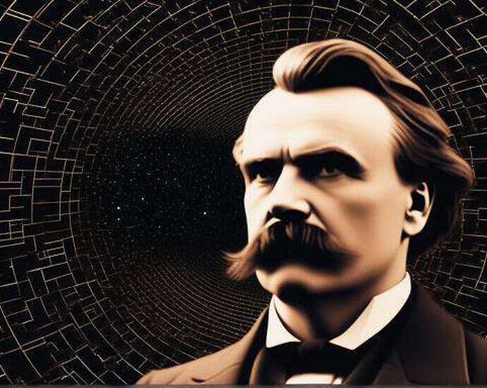 A Face Of Friedrich Nietzsche In A World Of Cosmos And Quantum Physics Everywhere You See Atoms An