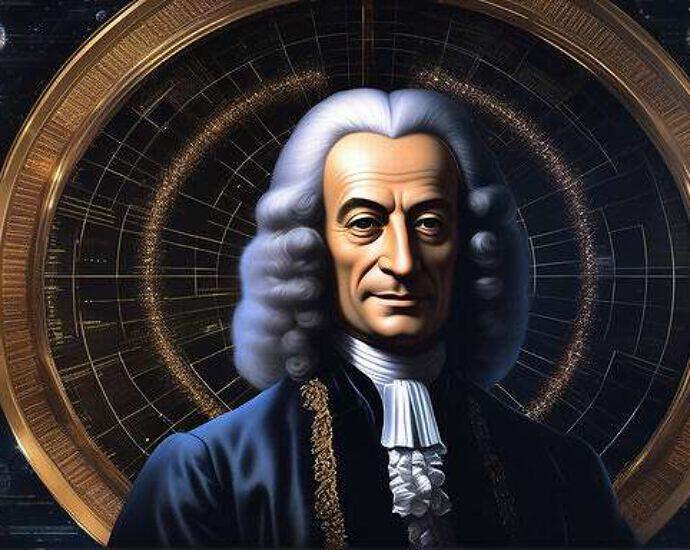 A Face Of Voltaire In A World Of Cosmos And Quantum Physics Everywhere You See Atoms And Conductor