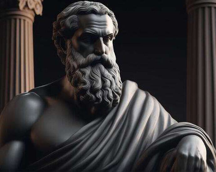 Greek Philosopher Statue With Beard And Muscles Cinematic 8k Dark Blackgraund (2)