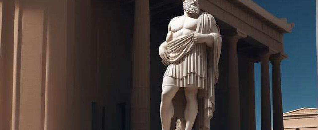 Stoic Greek Statue Of A Man In Profile Looking At The Horizon Strong Body Big Beard Standing In