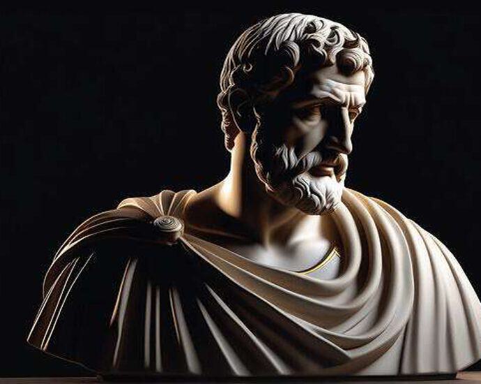 Stoic Roman Statue Seneca Black Background 8k Cinematic Sideways Ultra Realistic Artistic Pho