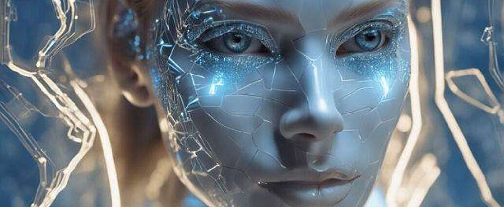 High Resolution Photo Of A Transparent Porcelain Android Woman With Glowing Backlit Panels Closeup (3)