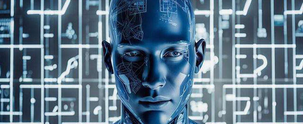 Transparent Porcelain Android Man Glowing Backlit Panels Closeup On Face Veins Pulsing With Blue (2)