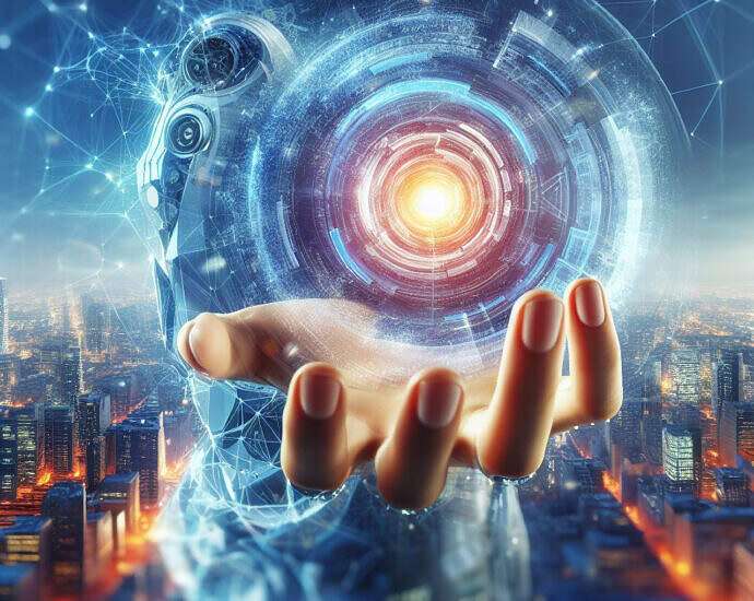 Eine Hand die ein Universum in den Händen trägt.