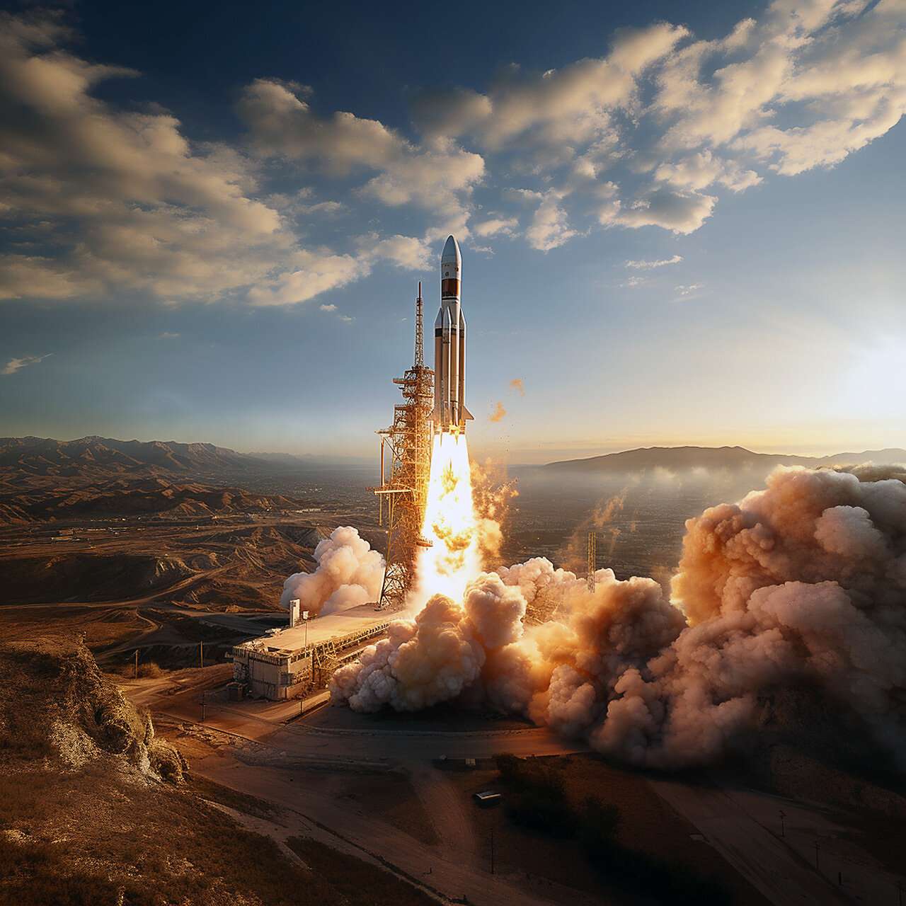 Ein Bild von einer Rakete, die gerade startet.