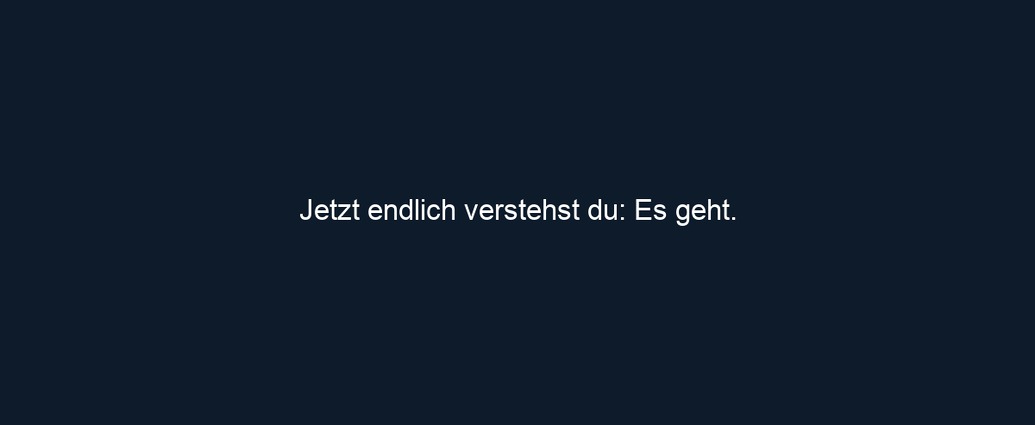 Jetzt endlich verstehst du: Es geht.