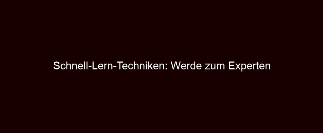 Schnell Lern Techniken: Werde zum Experten