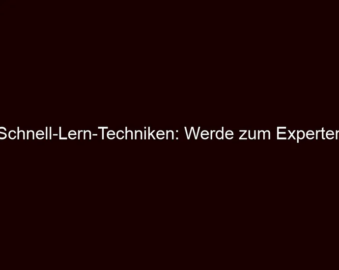 Schnell Lern Techniken: Werde zum Experten