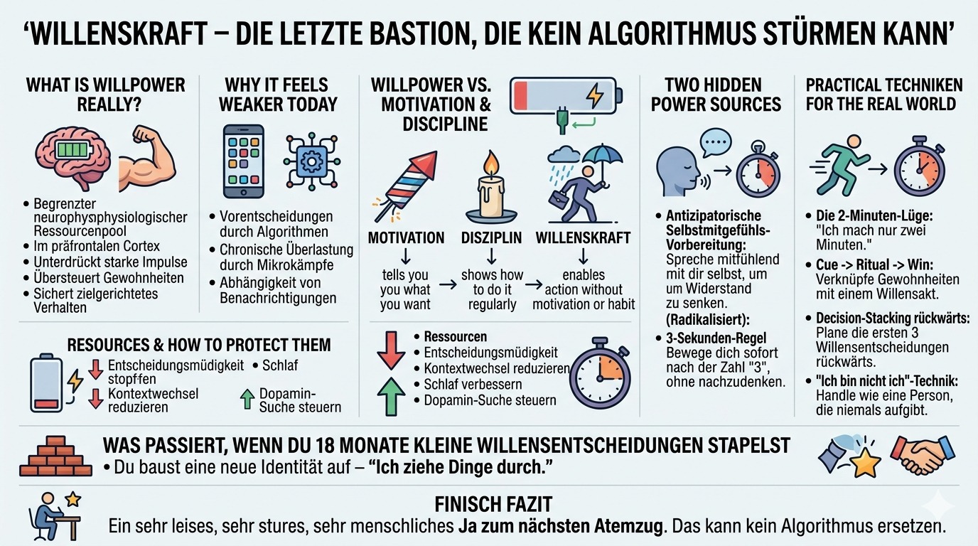 Ifografik Willenskraft – die letzte Bastion, die kein Algorithmus stürmen kann Ifografik Willenskraft – die letzte Bastion, die kein Algorithmus stürmen kann