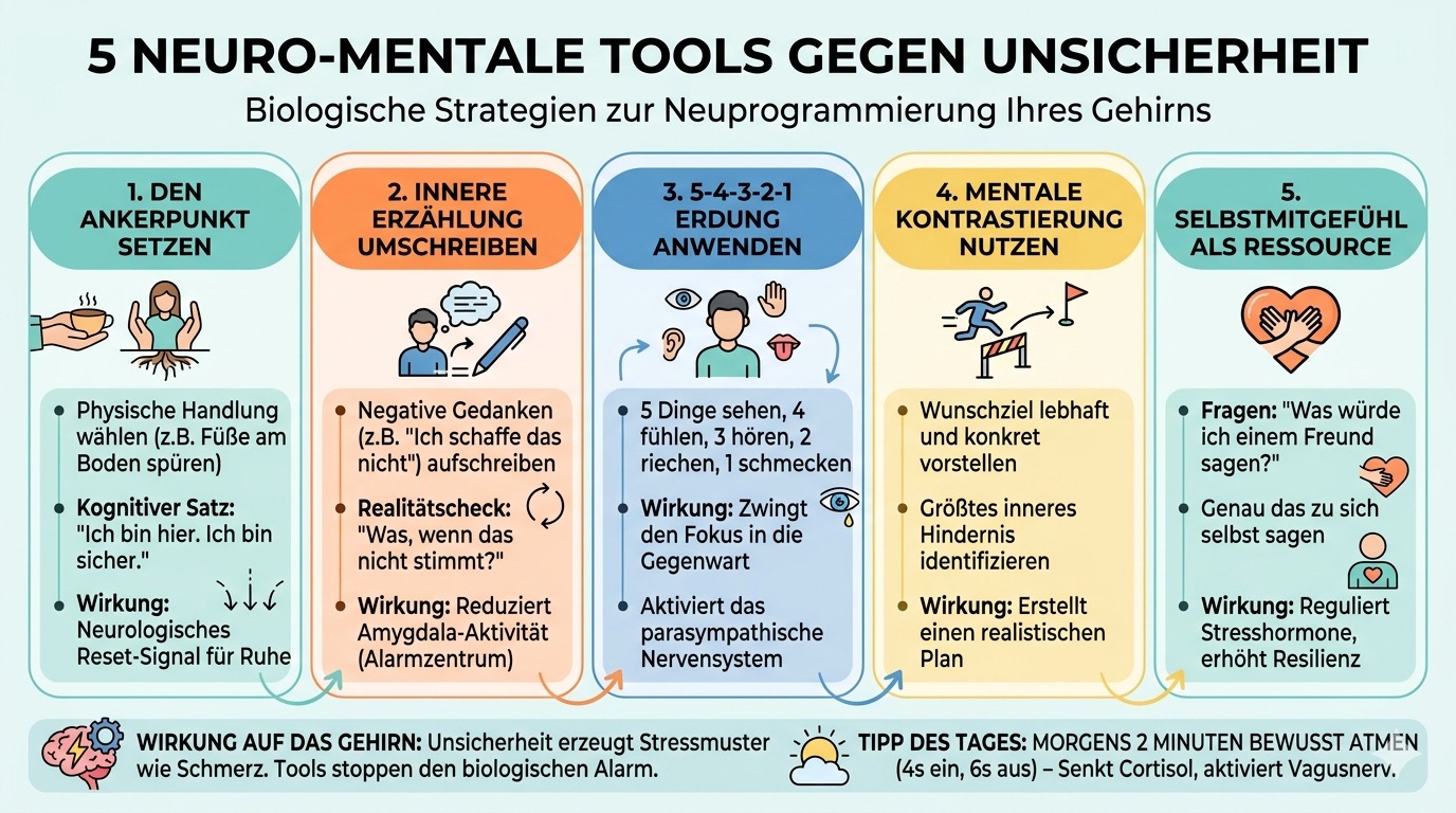 Infografik 5 neuro mentale Tools für Unsicherheit
