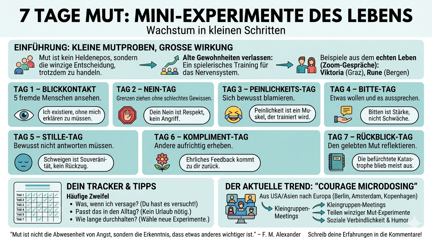 Infografik 7 Tage Mut Mini Experimente des Lebens
