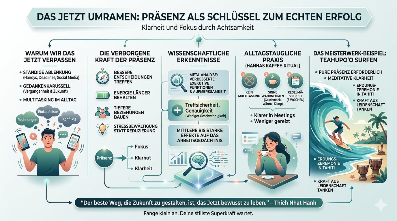 Infografik Das Jetzt umarmen Präsenz als Schlüssel zum echten Erfolg Infografik Das Jetzt umarmen Präsenz als Schlüssel zum echten Erfolg