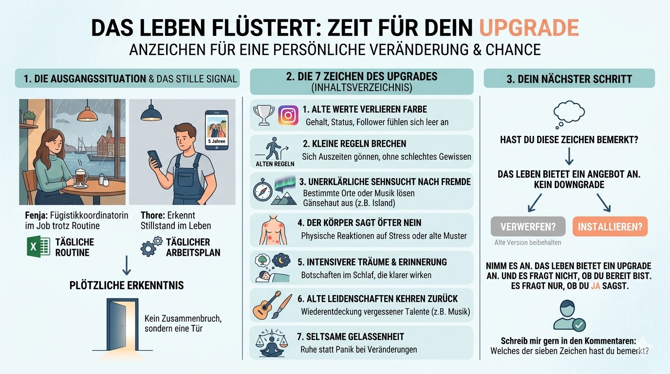 Infografik Das Leben flüstert Zeit für dein Upgrade