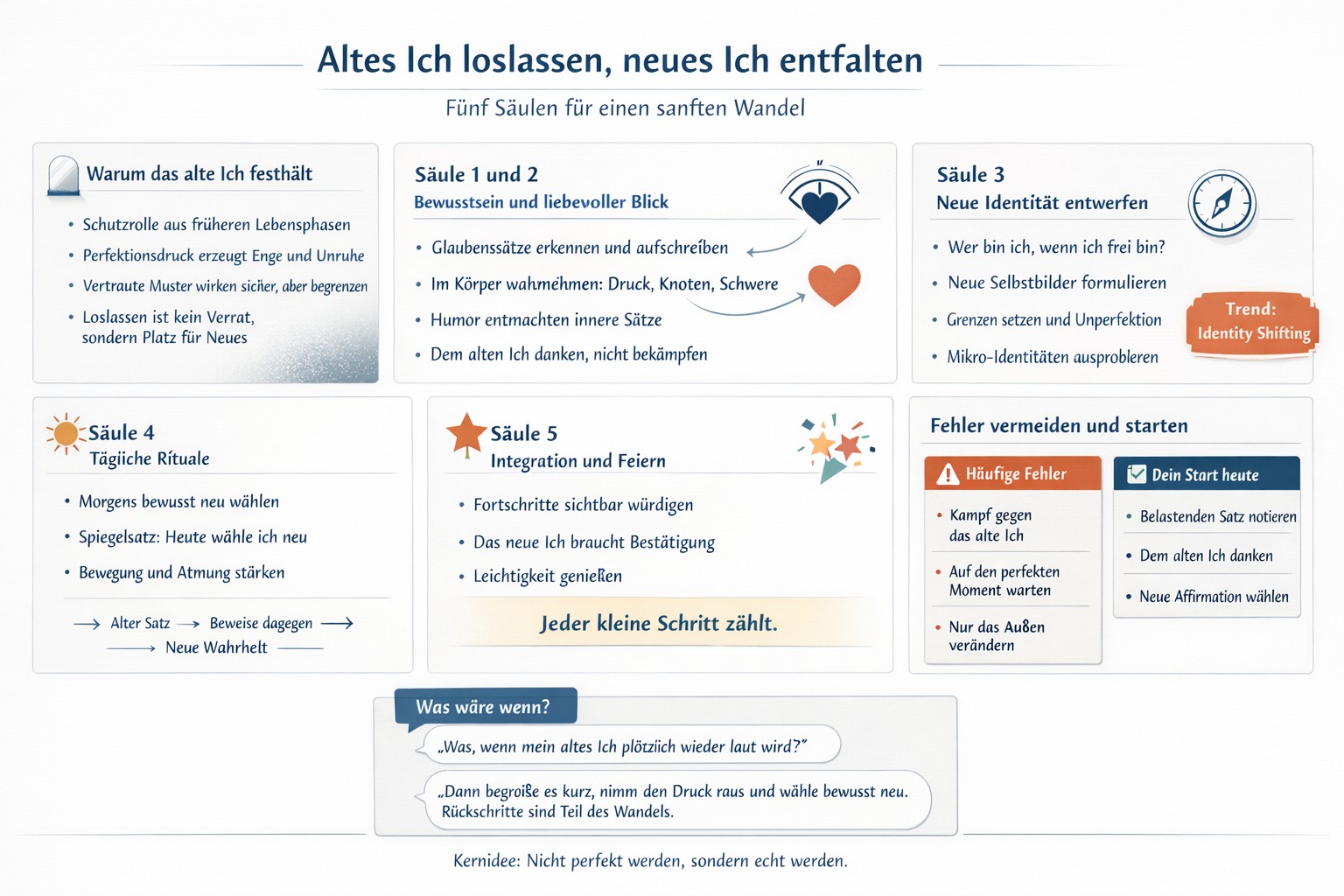 Infografik Das alte Ich sanft auflösen und neu erblühen lassen