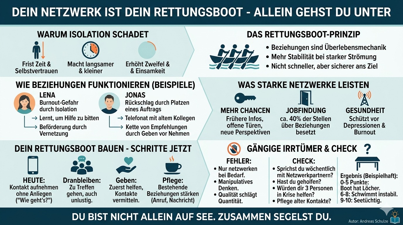 Infografik Dein Netzwerk ist dein Rettungsboot – allein gehst du unter