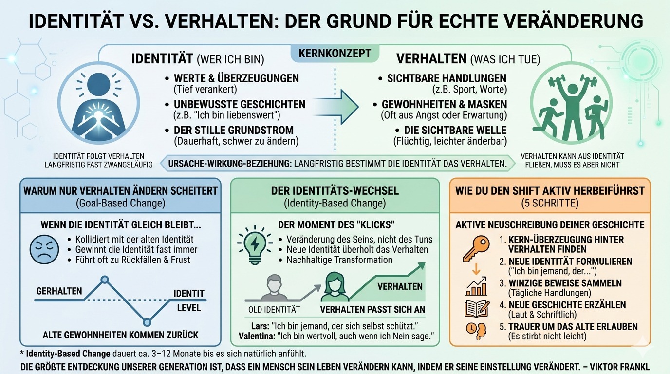 Infografik Der Unterschied zwischen Identität und Verhalten