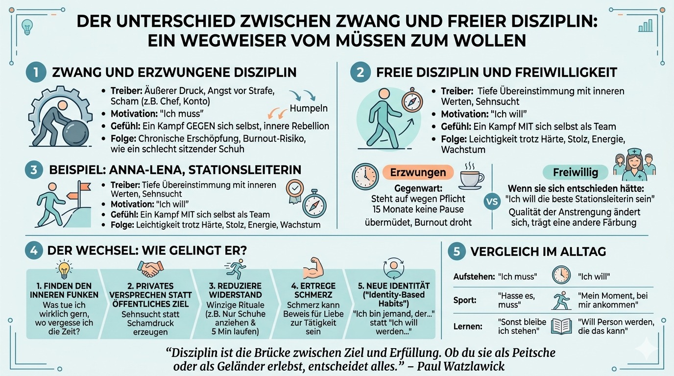 Infografik Der Unterschied zwischen Zwang und freier Disziplin