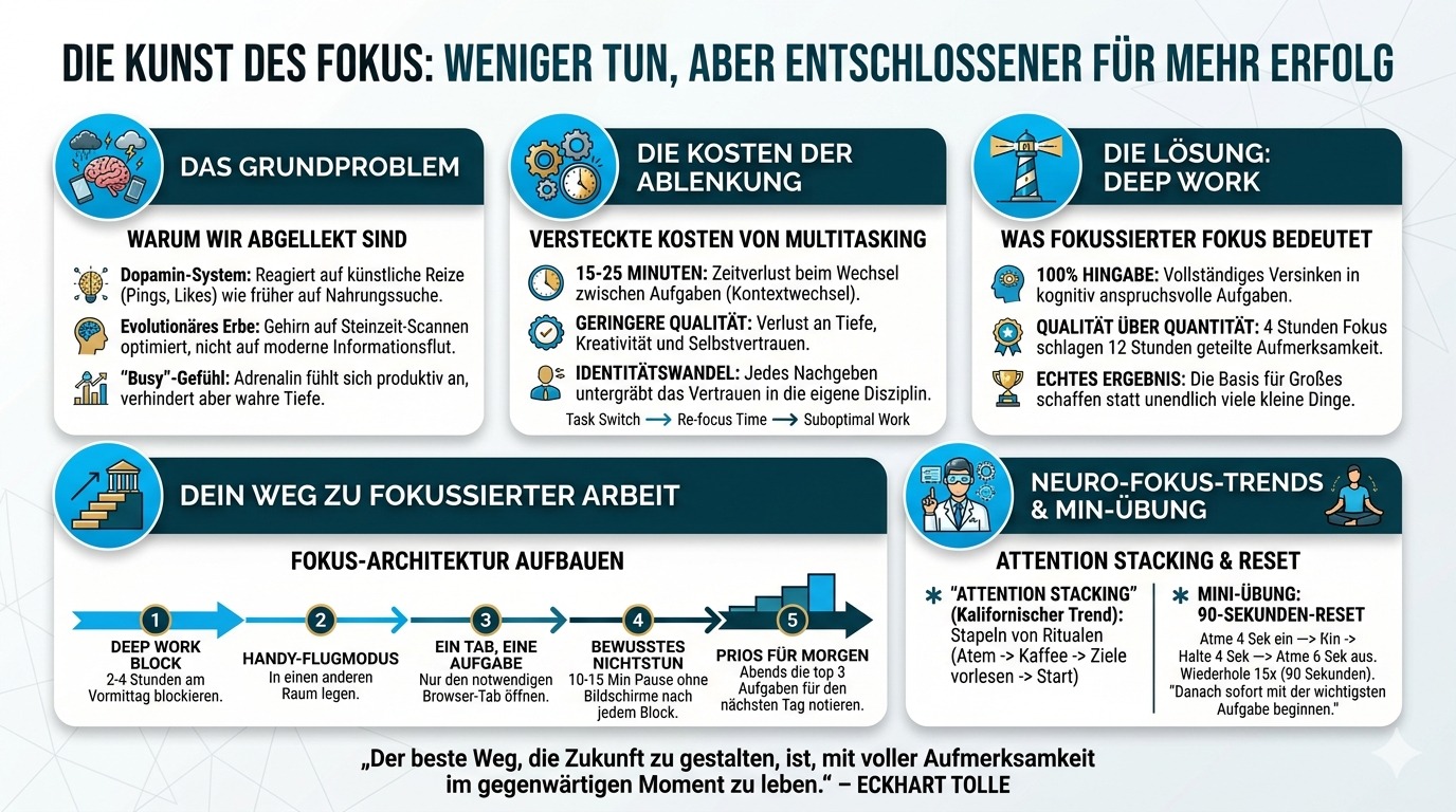 Infografik Die Kunst des Fokus Eliminiere Ablenkungen für mehr Erfolg