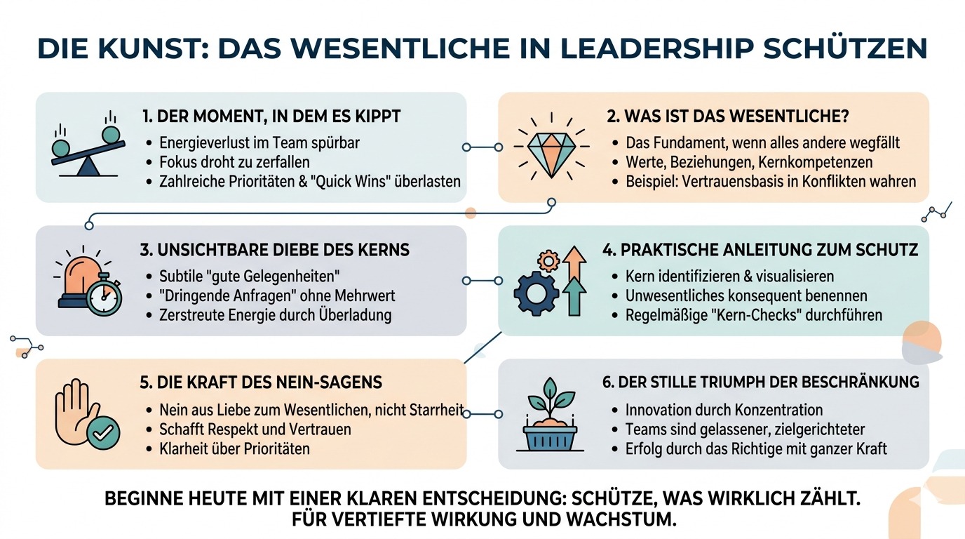 Infografik Die Kunst, in Leadership nur das Wesentliche zu schützen