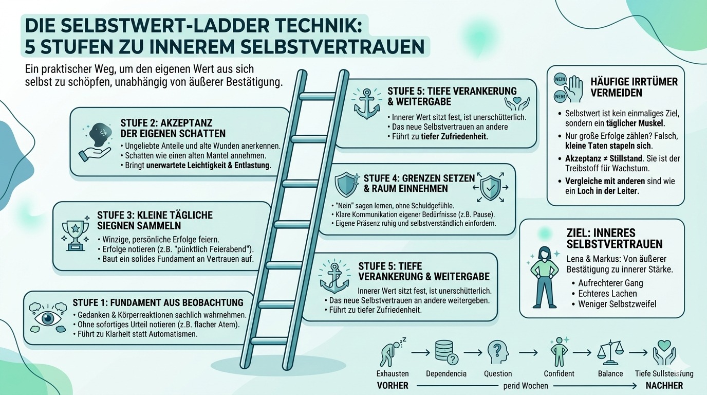 Infografik Die Selbstwert Ladder Technik in fünf Stufen Infografik Die Selbstwert Ladder Technik in fünf Stufen