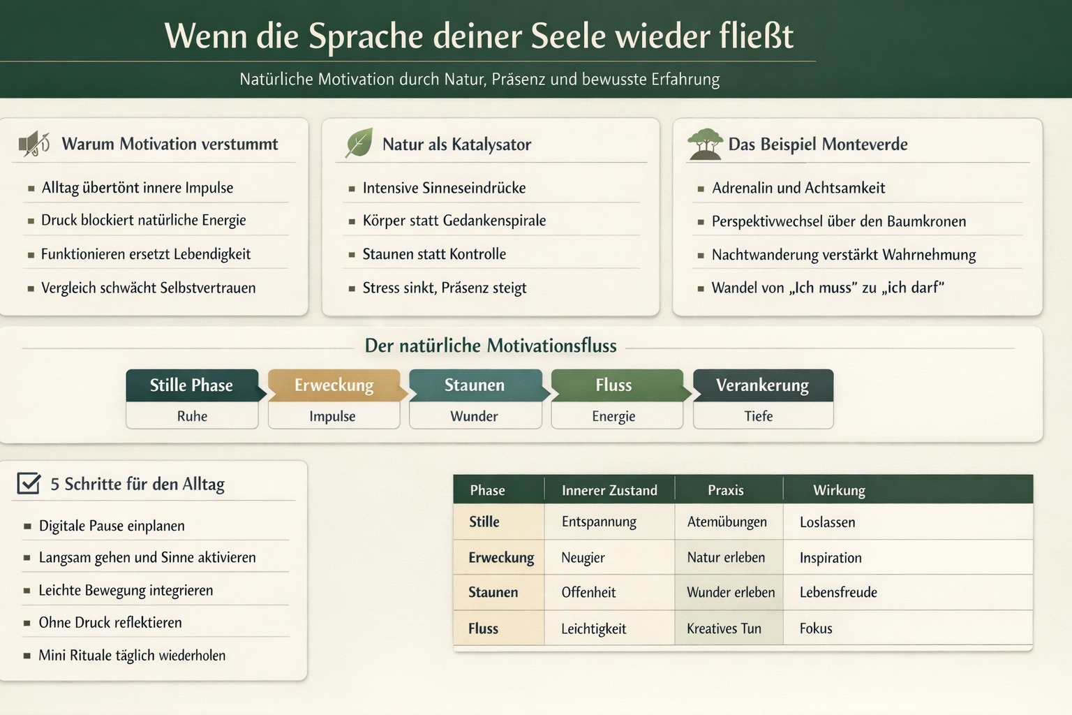 Infografik Die vergessene Sprache deiner Seele fließt wieder natürlich. 