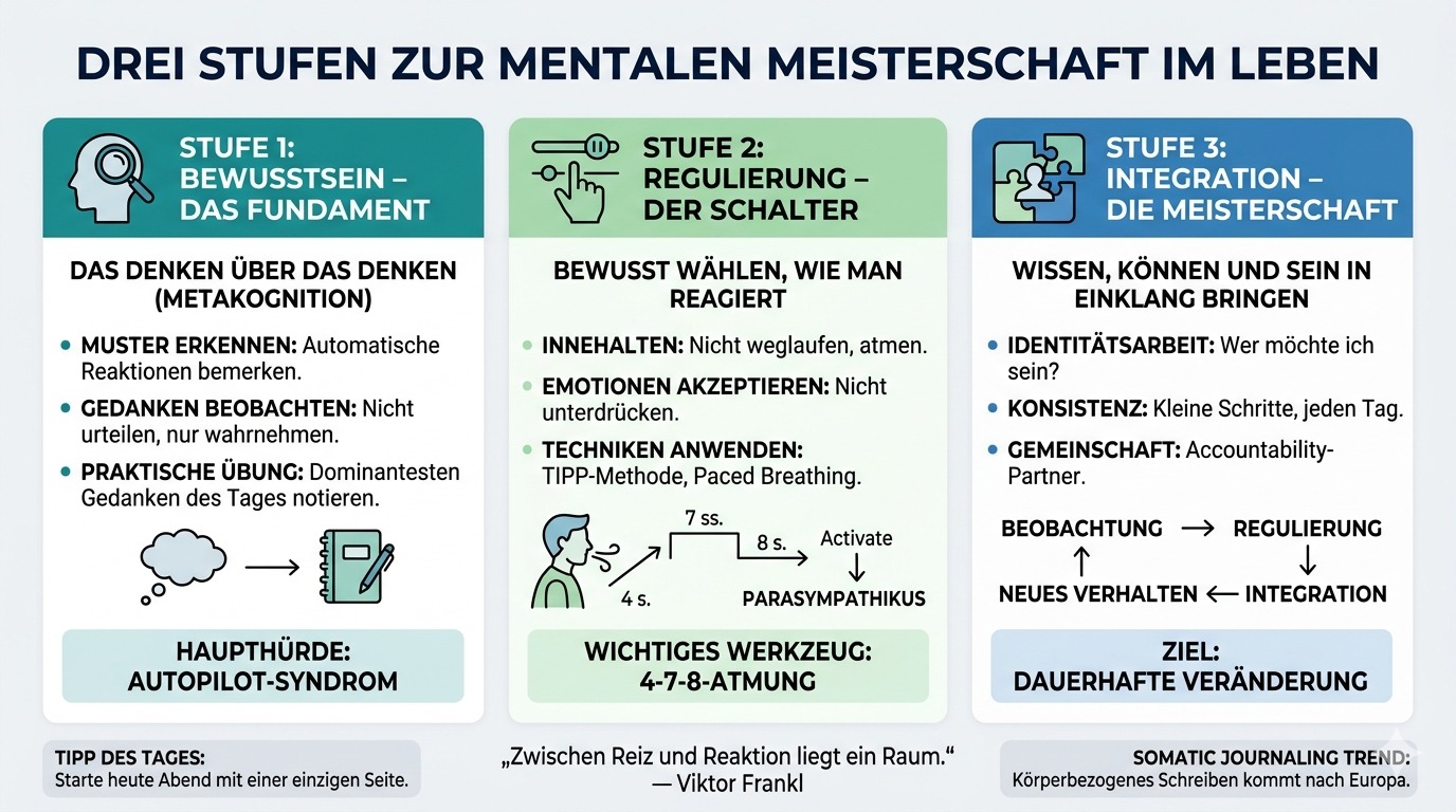 Infografik Drei Stufen zur mentalen Meisterschaft im Leben