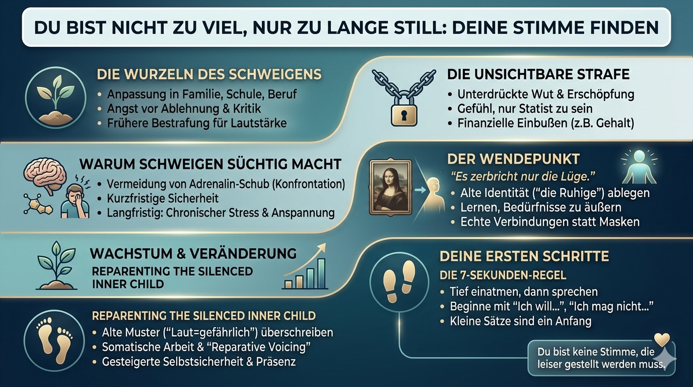 Infografik Du bist nicht zu viel, nur zu lange still. Infografik Du bist nicht zu viel, nur zu lange still.