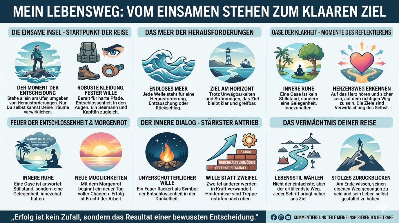 Infografik Einsam auf deiner Lebensinsel, doch mit klarem Ziel