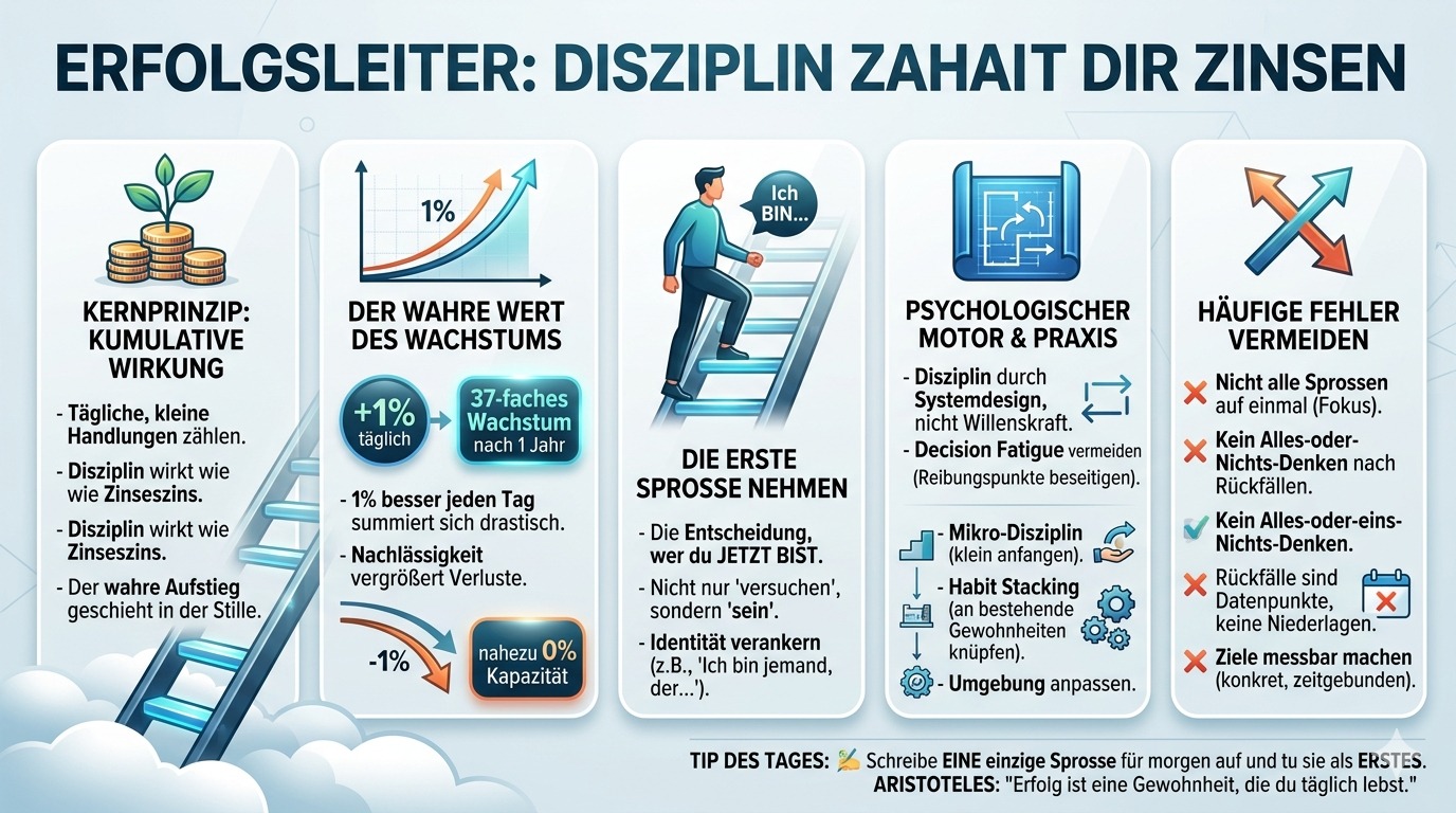 Infografik Erfolgsleiter Disziplin zahlt dir Zinsen Infografik Erfolgsleiter Disziplin zahlt dir Zinsen