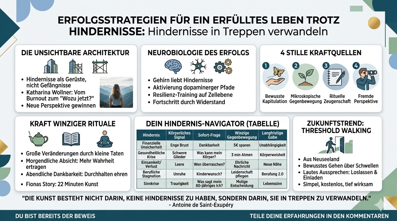 Infografik Erfolgsstrategien für ein erfülltes Leben trotz Hindernisse