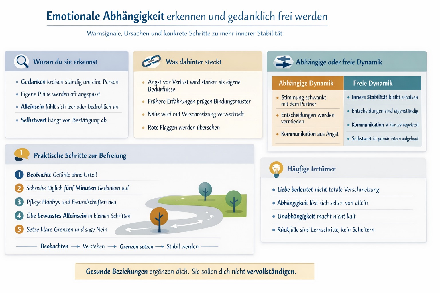 Infografik Erkenne emotionale Abhängigkeit – befreie dich gedanklich. 