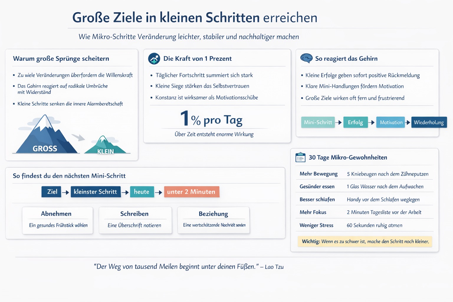 Infografik Erreiche deine Ziele in kleinen Schritten