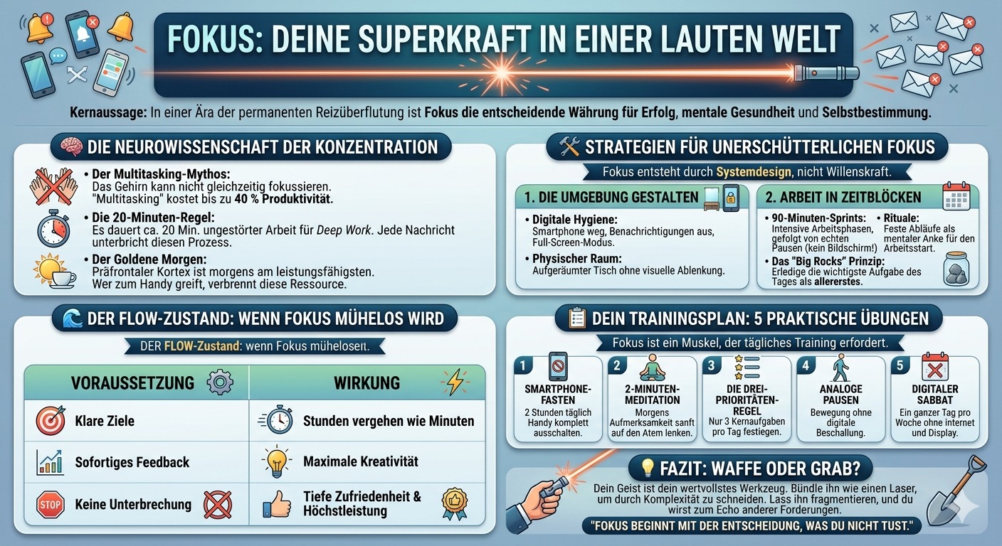 Infografik Fokus in einer lauten Welt finden