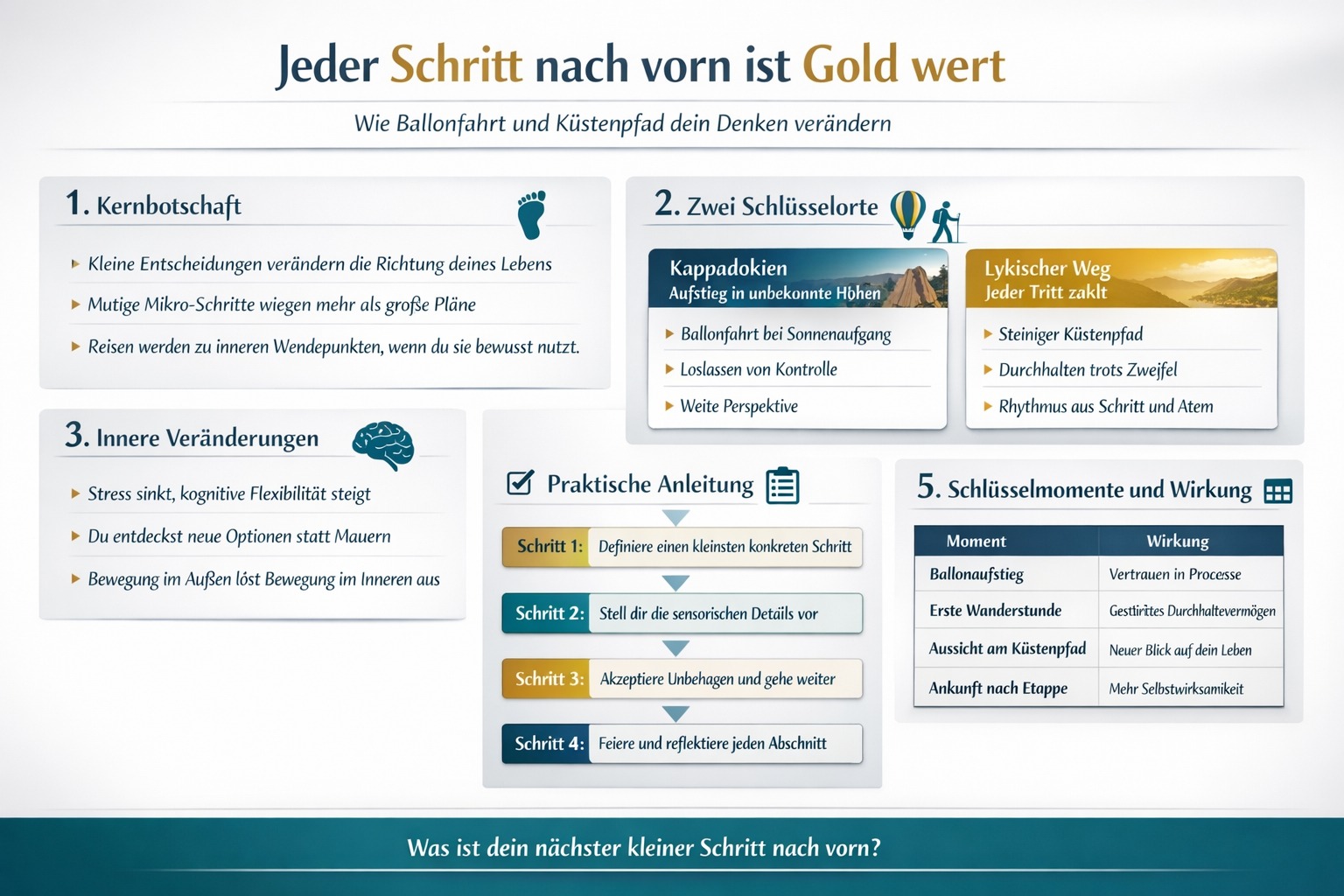 Infografik Jeder Schritt voran wiegt pures Gold.