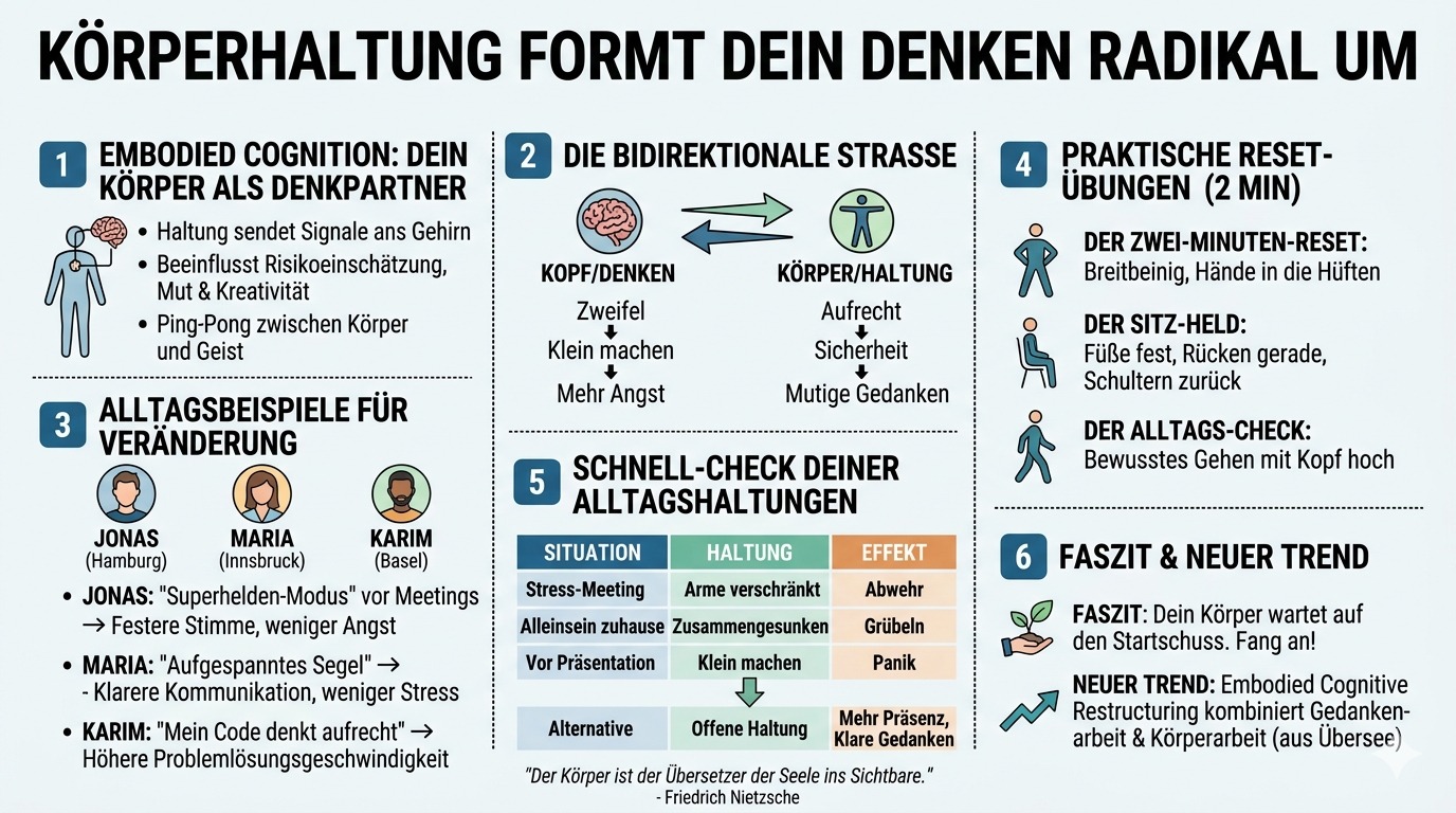Infografik Körperhaltung formt dein Denken radikal um
