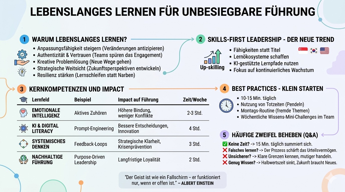 Infografik Lebenslanges Lernen macht Führung unbesiegbar.