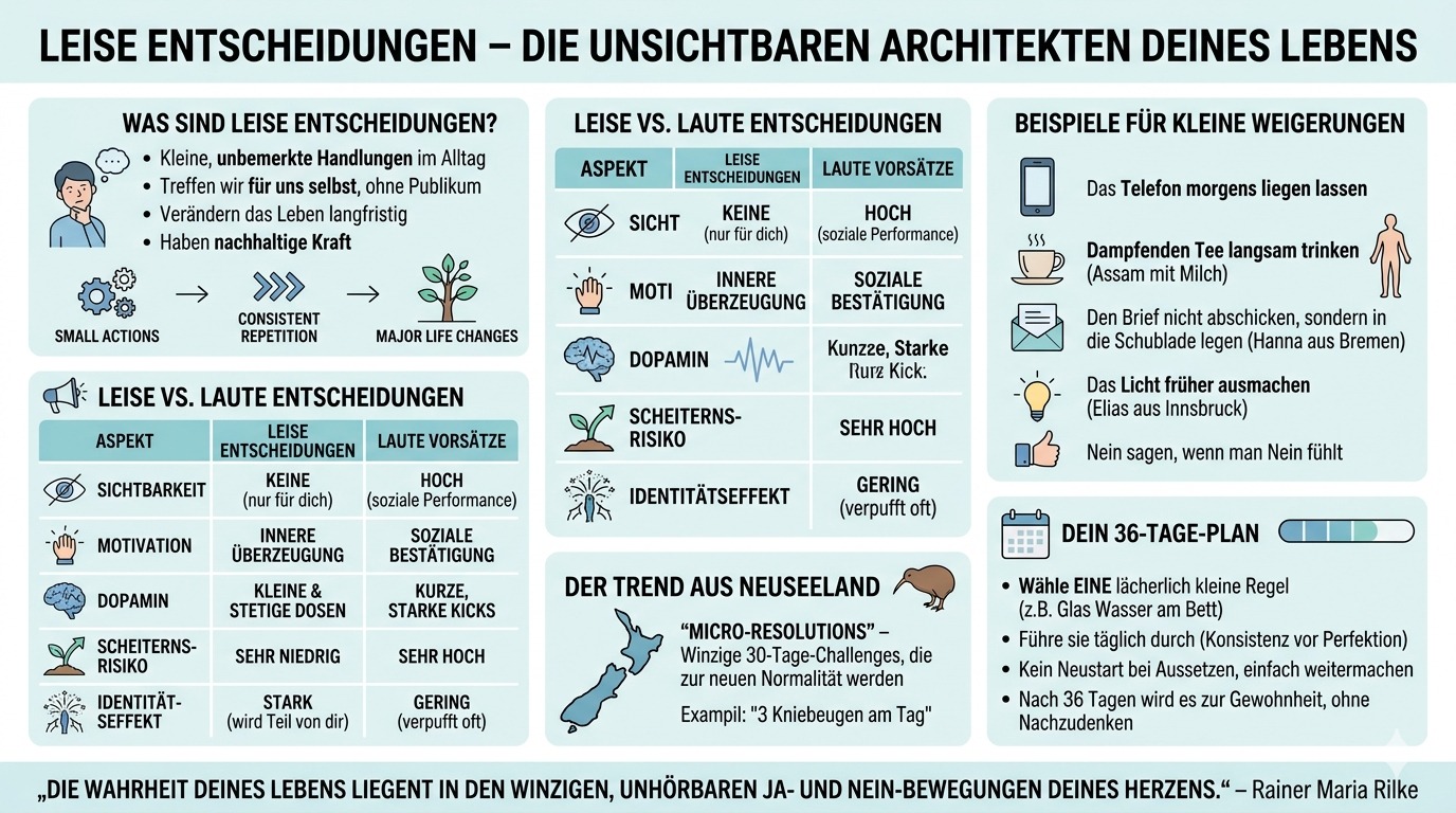 Infografik Leise Entscheidungen, die dein Herz oft bewegen.
