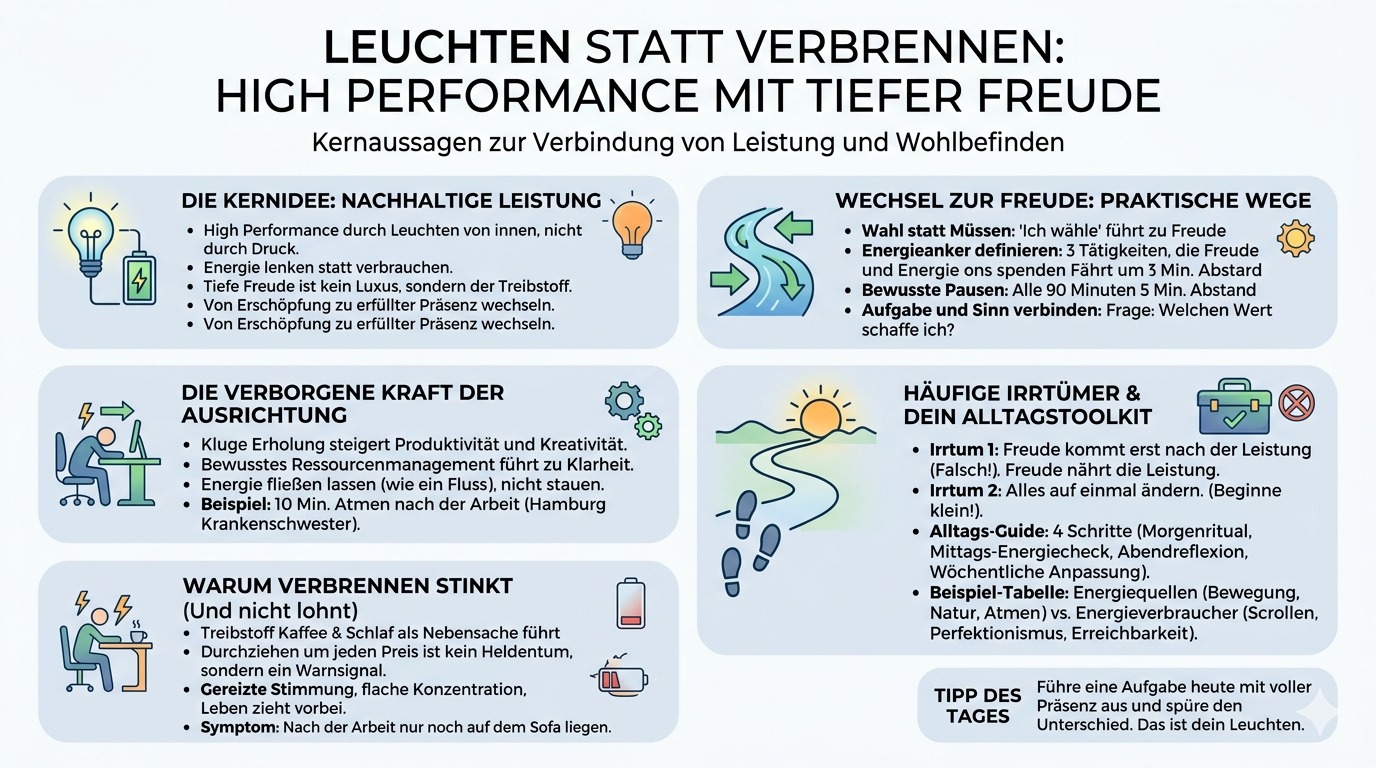 Infografik Leuchten statt verbrennen High Performance mit tiefer Freude 
