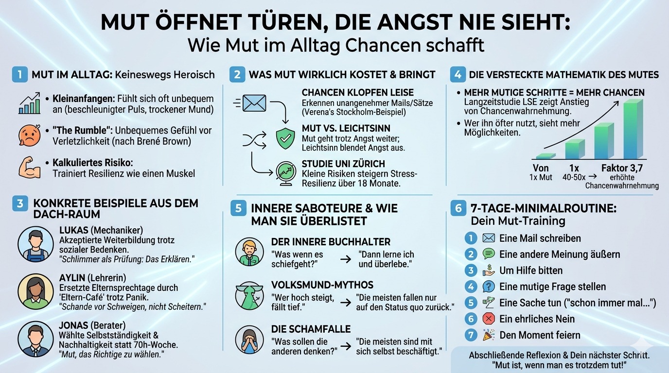 Infografik Mut öffnet Türen, die Angst nie sieht