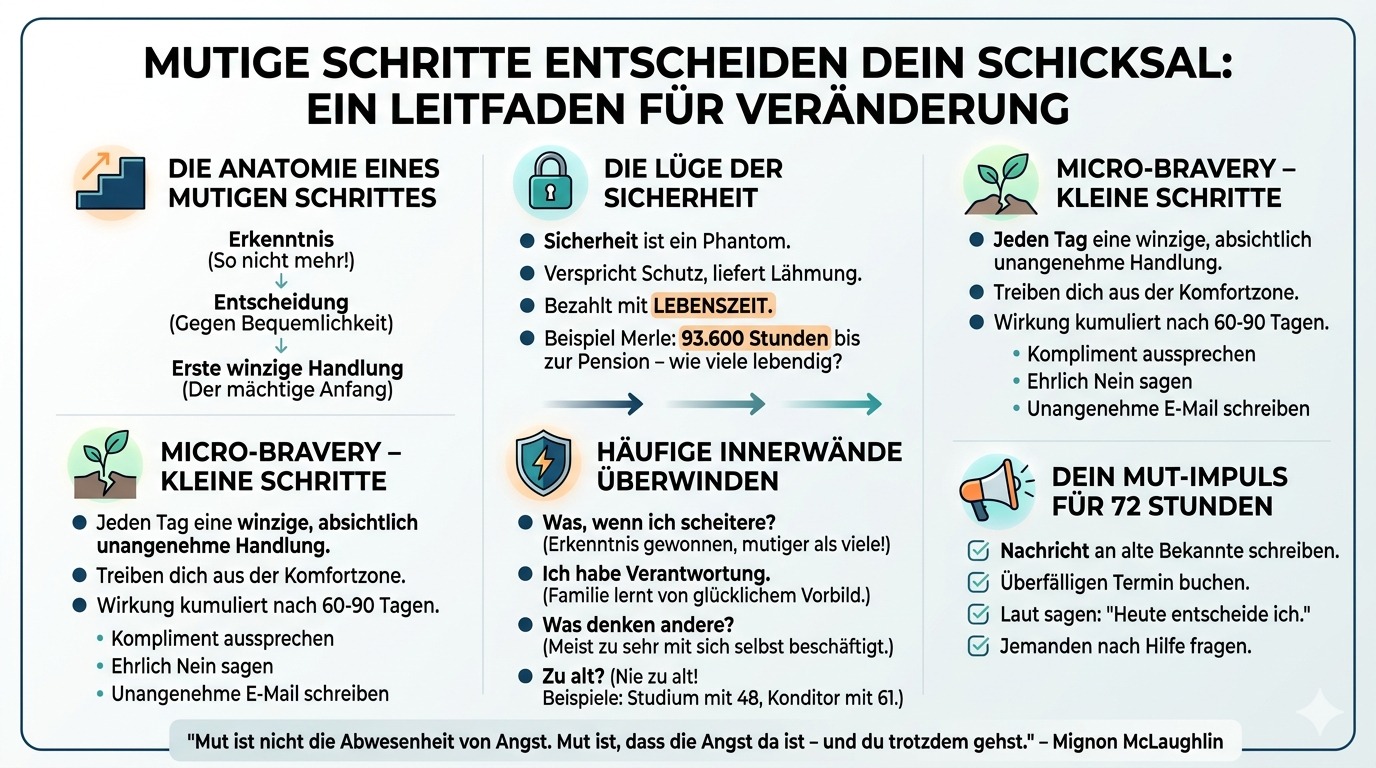 Infografik Mutige Schritte entscheiden dein Schicksal.