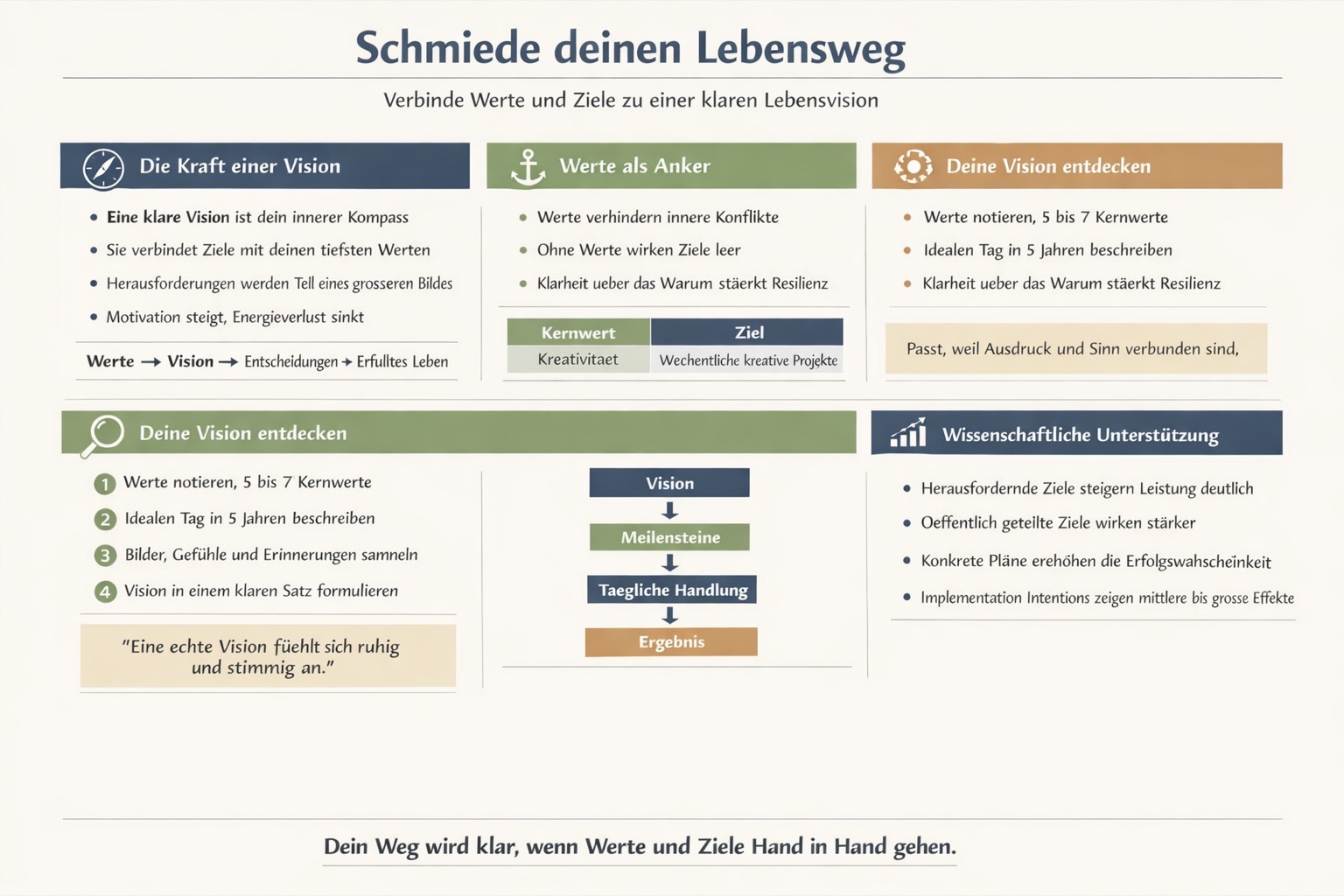 Infografik Schmiede deinen Lebensweg mit tiefer Vision 