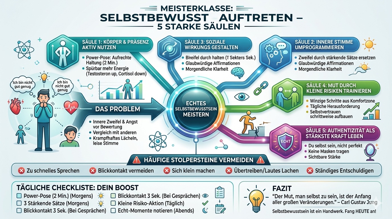 Infografik Selbstbewusst auftreten meistern – 5 starke Säulen